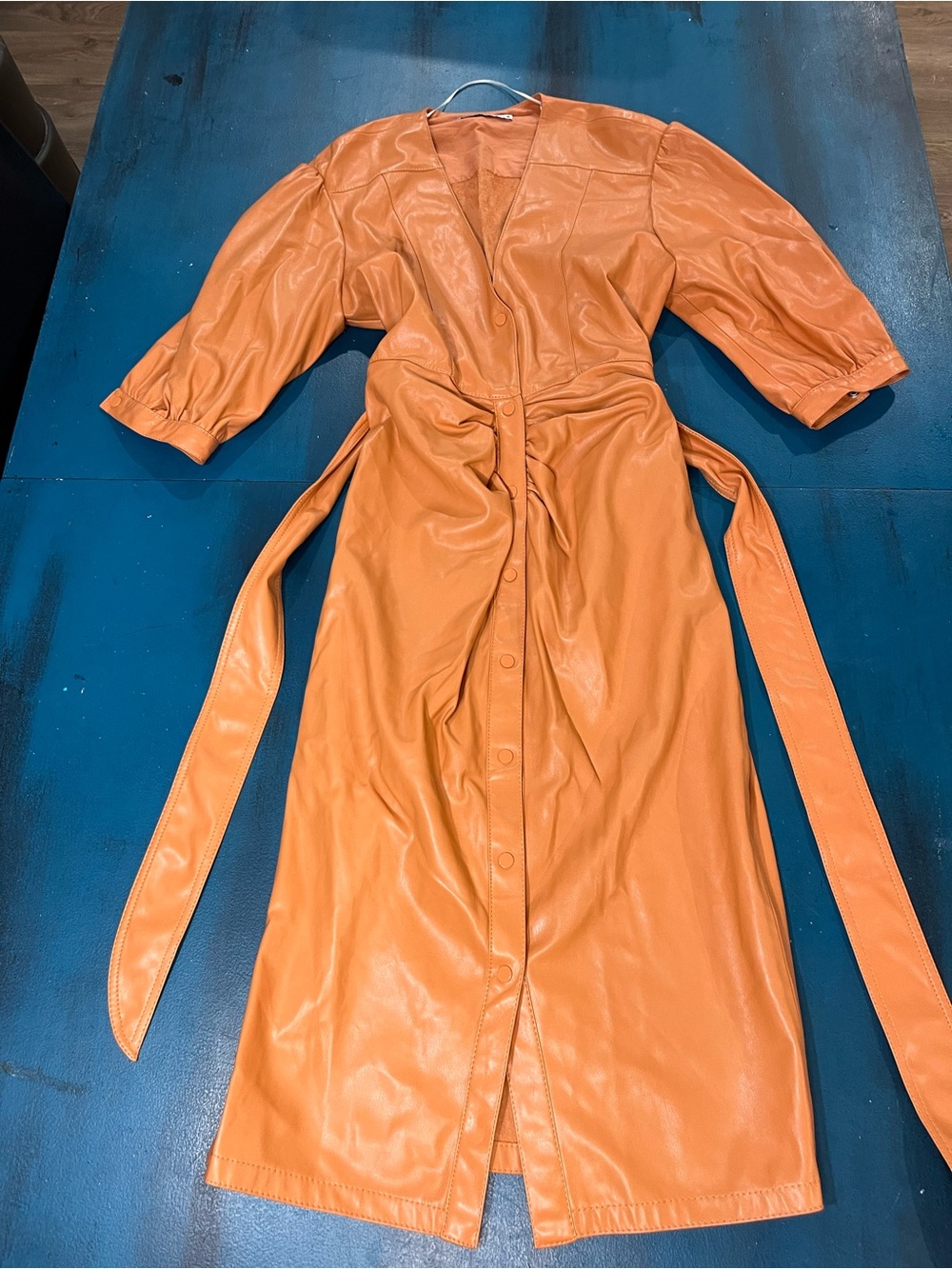 Zara Peach Faux Leather Trench Coat with Belt